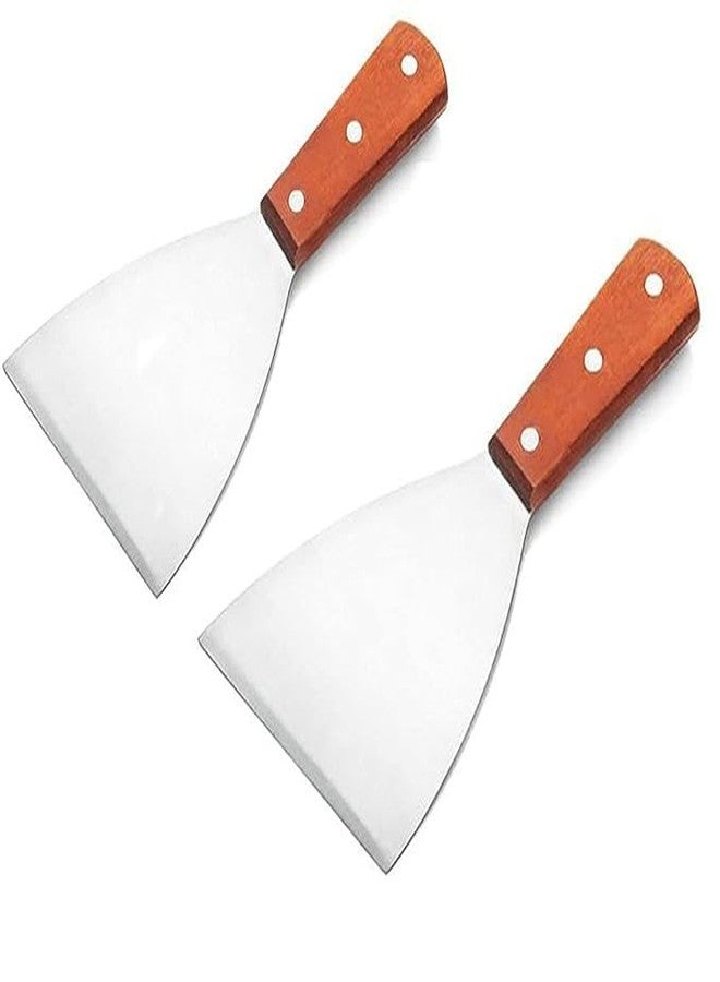 Tekzie Stainless Steel Pizza, Pastry & Ice Cream Cutting Plain Scrapper with Wooden Handle (Pack of 2) - Image 1